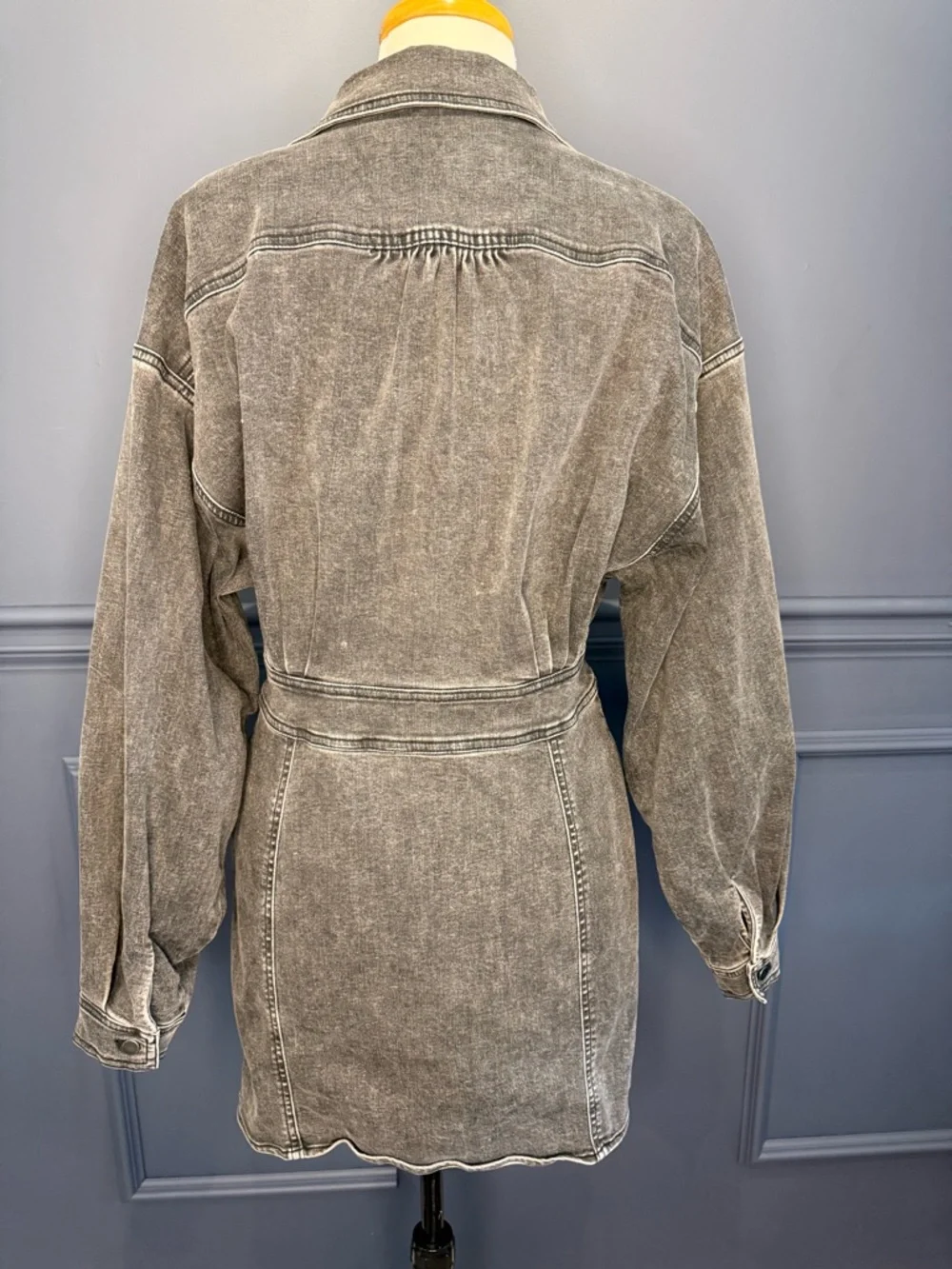 Free People Washed Black Denim Utility Jacket Dress - Picture 5 of 6